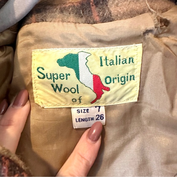 Super Wool Italian Origin Girls Pea Coat Camel Brown And Plaid - Picture 3 of 5